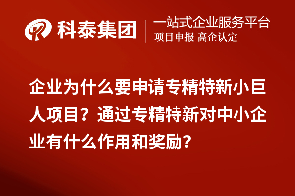 企業(yè)為什么要申請專精特新小巨人項目？通過專精特新對中小企業(yè)有什么作用和獎勵？