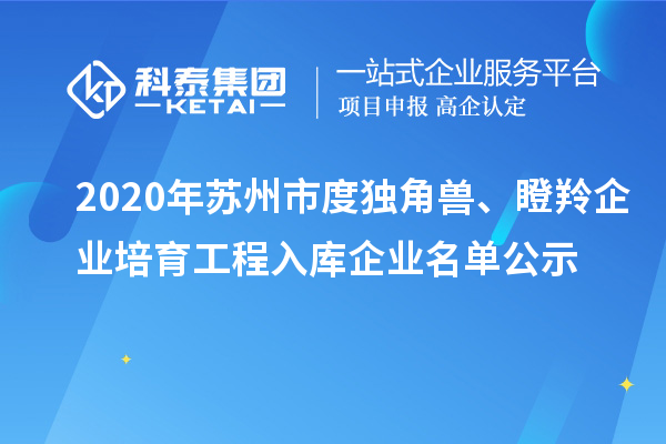 2020年蘇州市度獨(dú)角獸、瞪羚企業(yè)培育工程入庫(kù)企業(yè)名單公示