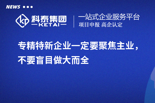 專精特新企業(yè)一定要聚焦主業(yè)，不要盲目做大而全