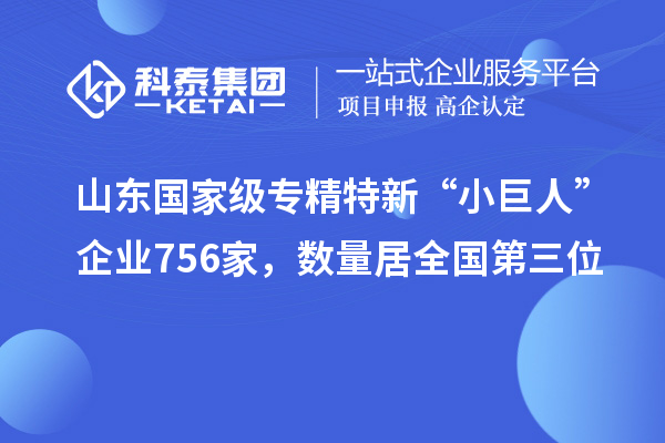 山東國家級專精特新“小巨人”企業(yè)756家，數(shù)量居全國第三位