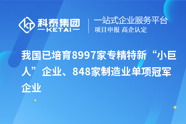 我國(guó)已培育8997家專(zhuān)精特新“小巨人”企業(yè)、848家制造業(yè)單項(xiàng)冠軍企業(yè)