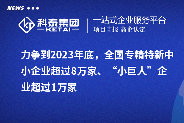 力爭到2023年底，全國專精特新中小企業(yè)超過8萬家、“小巨人”企業(yè)超過1萬家