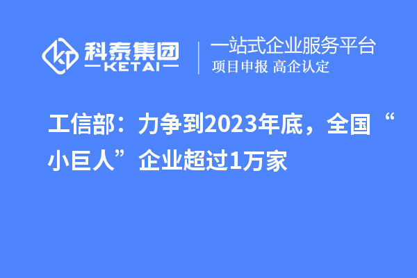 工信部：力爭(zhēng)到2023年底，全國(guó)“小巨人”企業(yè)超過(guò)1萬(wàn)家