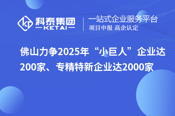 佛山力爭2025年“小巨人”企業(yè)達200家、專精特新企業(yè)達2000家