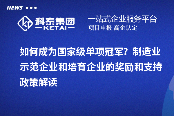 如何成為國家級單項冠軍？制造業(yè)示范企業(yè)和培育企業(yè)的獎勵和支持政策解讀