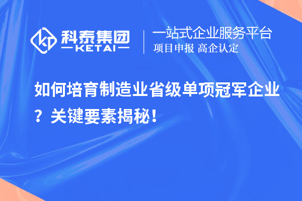 如何培育制造業(yè)省級(jí)單項(xiàng)冠軍企業(yè)？關(guān)鍵要素揭秘！
