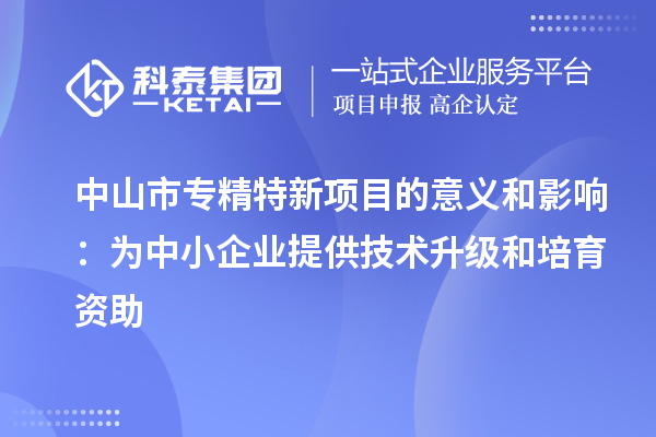 中山市專(zhuān)精特新項(xiàng)目的意義和影響：為中小企業(yè)提供技術(shù)升級(jí)和培育資助