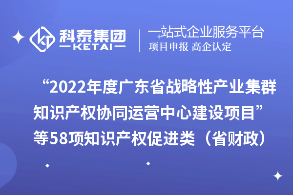 “2022年度廣東省戰(zhàn)略性產(chǎn)業(yè)集群知識產(chǎn)權(quán)協(xié)同運營中心建設(shè)項目”等58項知識產(chǎn)權(quán)促進(jìn)類（省財政）項目驗收結(jié)果