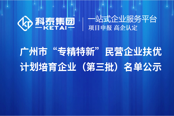 廣州市“專精特新”民營企業(yè)扶優(yōu)計劃培育企業(yè)（第三批）名單公示