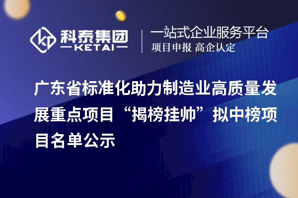 廣東省標(biāo)準(zhǔn)化助力制造業(yè)高質(zhì)量發(fā)展重點項目“揭榜掛帥”擬中榜項目名單公示