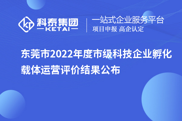 東莞市2022年度市級科技企業(yè)孵化載體運營評價結果公布