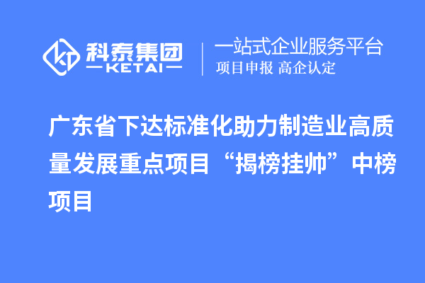 廣東省下達標(biāo)準(zhǔn)化助力制造業(yè)高質(zhì)量發(fā)展重點項目“揭榜掛帥”中榜項目