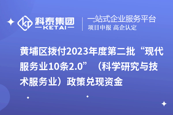 黃埔區(qū)撥付2023年度第二批“現(xiàn)代服務業(yè)10條2.0”（科學研究與技術服務業(yè)）政策兌現(xiàn)資金