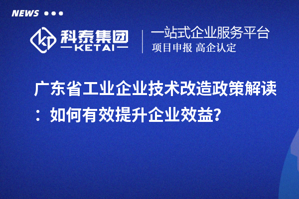 廣東省工業(yè)企業(yè)技術(shù)改造政策解讀：如何有效提升企業(yè)效益？