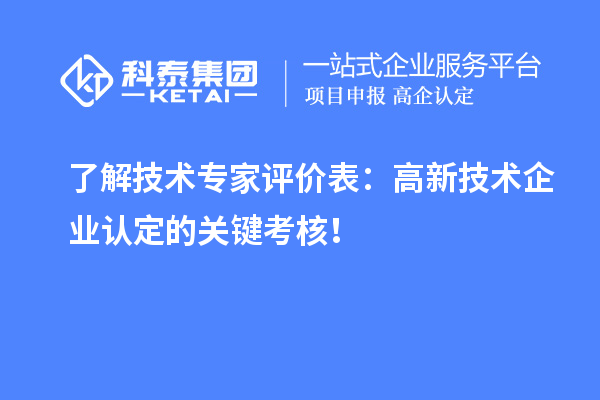 了解技術(shù)專(zhuān)家評(píng)價(jià)表：高新技術(shù)企業(yè)認(rèn)定的關(guān)鍵考核！
