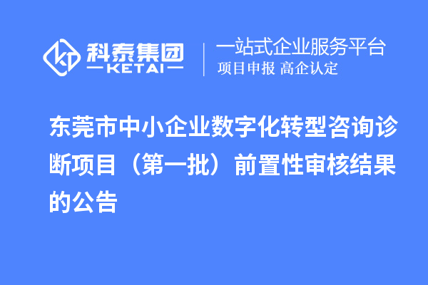 東莞市中小企業(yè)數(shù)字化轉(zhuǎn)型咨詢診斷項目（第一批）前置性審核結果的公告