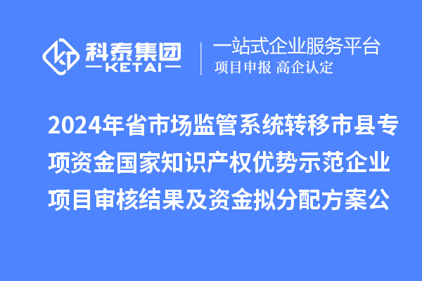 2024年省市場監(jiān)管系統(tǒng)轉(zhuǎn)移市縣專項(xiàng)資金國家知識產(chǎn)權(quán)優(yōu)勢示范企業(yè)項(xiàng)目審核結(jié)果及資金擬分配方案公示