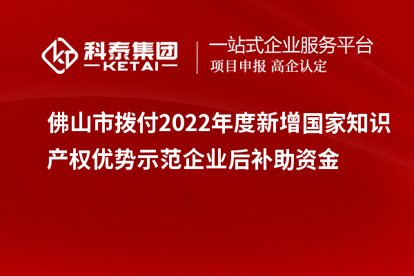 佛山市撥付2022年度新增國(guó)家知識(shí)產(chǎn)權(quán)優(yōu)勢(shì)示范企業(yè)后補(bǔ)助資金