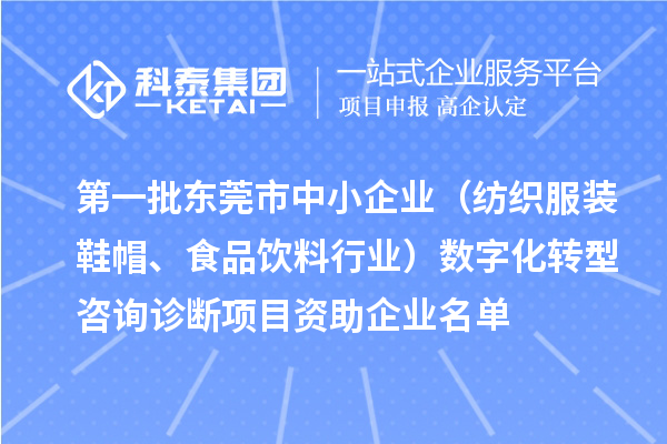 第一批東莞市中小企業(yè)（紡織服裝鞋帽、食品飲料行業(yè)）數(shù)字化轉(zhuǎn)型咨詢?cè)\斷項(xiàng)目資助企業(yè)名單