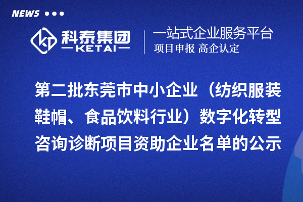 第二批東莞市中小企業(yè)（紡織服裝鞋帽、食品飲料行業(yè)）數(shù)字化轉型咨詢診斷項目資助企業(yè)名單的公示