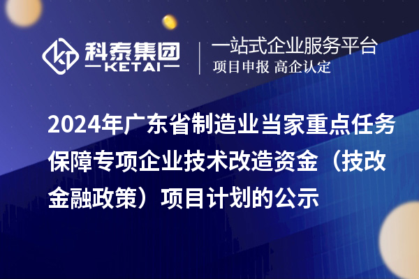 2024年廣東省制造業(yè)當家重點任務保障專項企業(yè)技術改造資金（技改金融政策）項目計劃的公示