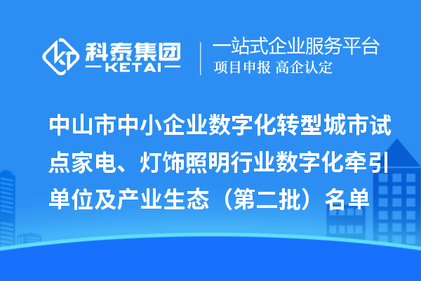 中山市中小企業(yè)數(shù)字化轉(zhuǎn)型城市試點(diǎn)家電、燈飾照明行業(yè)數(shù)字化牽引單位及產(chǎn)業(yè)生態(tài)（第二批）名單公布