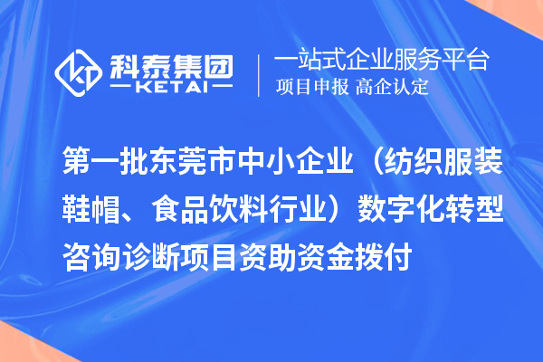 第一批東莞市中小企業(yè)（紡織服裝鞋帽、食品飲料行業(yè)）數(shù)字化轉(zhuǎn)型咨詢(xún)?cè)\斷項(xiàng)目資助資金撥付