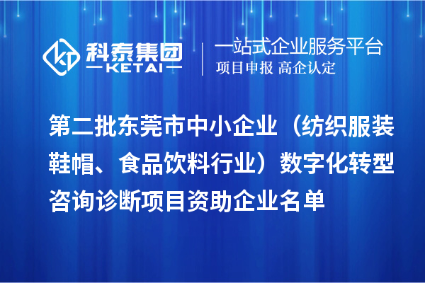 第二批東莞市中小企業(yè)（紡織服裝鞋帽、食品飲料行業(yè)）數(shù)字化轉(zhuǎn)型咨詢診斷項目資助企業(yè)名單
