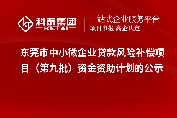 東莞市中小微企業(yè)貸款風(fēng)險補(bǔ)償項目（第九批）資金資助計劃的公示