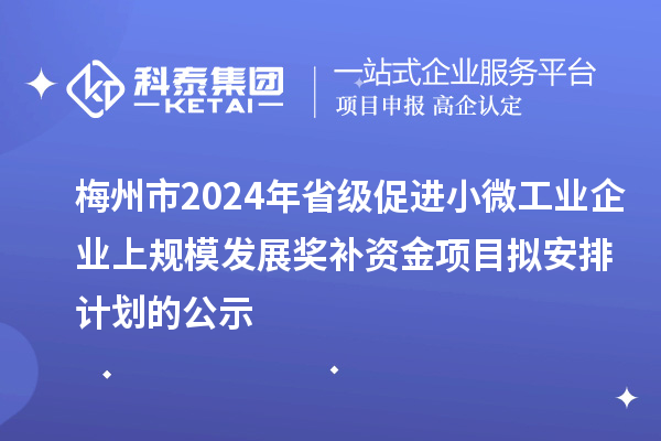 梅州市2024年省級促進(jìn)小微工業(yè)企業(yè)上規(guī)模發(fā)展獎補(bǔ)資金項目擬安排計劃的公示