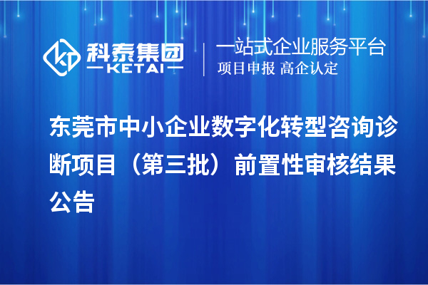 東莞市中小企業(yè)數(shù)字化轉型咨詢診斷項目（第三批）前置性審核結果公告