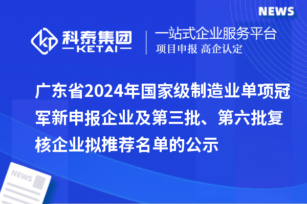 廣東省2024年國家級制造業(yè)單項冠軍新申報企業(yè)及第三批、第六批復(fù)核企業(yè)擬推薦名單的公示