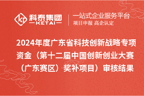 2024年度廣東省科技創(chuàng)新戰(zhàn)略專項資金（第十二屆中國創(chuàng)新創(chuàng)業(yè)大賽（廣東賽區(qū)）獎補(bǔ)項目）審核結(jié)果的公示