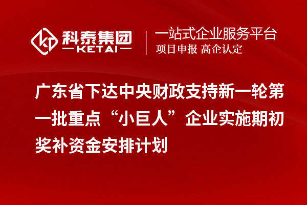 廣東省下達(dá)中央財政支持新一輪第一批重點“小巨人”企業(yè)實施期初獎補(bǔ)資金安排計劃