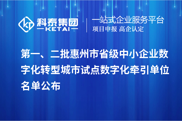 第一、二批惠州市省級中小企業(yè)數(shù)字化轉(zhuǎn)型城市試點(diǎn)數(shù)字化牽引單位名單公布