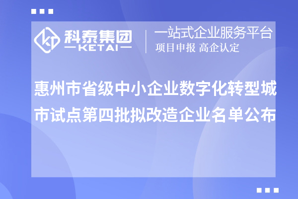 惠州市省級中小企業(yè)數(shù)字化轉(zhuǎn)型城市試點第四批擬改造企業(yè)名單公布