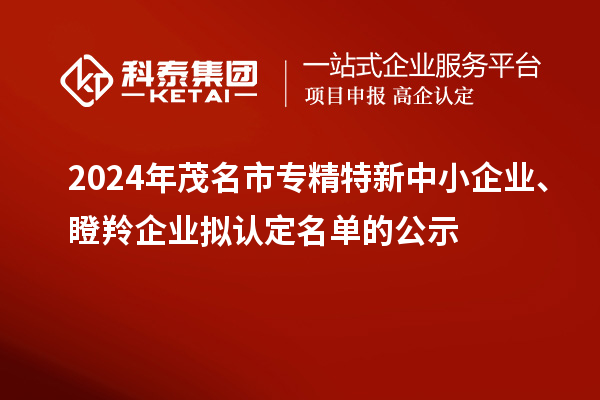 2024年茂名市專精特新中小企業(yè)、瞪羚企業(yè)擬認(rèn)定名單的公示