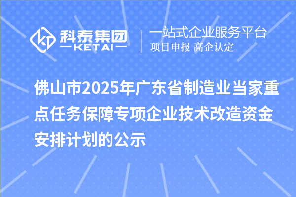 佛山市2025年廣東省制造業(yè)當家重點任務(wù)保障專項企業(yè)技術(shù)改造資金安排計劃的公示