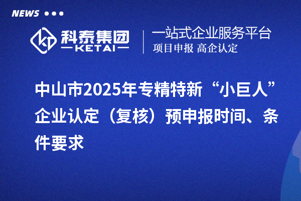 中山市2025年專精特新“小巨人”企業(yè)認(rèn)定（復(fù)核）預(yù)申報(bào)時(shí)間、條件要求
