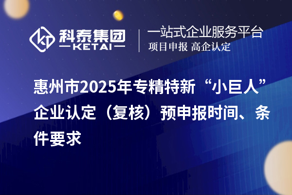 惠州市2025年專精特新“小巨人”企業(yè)認定（復(fù)核）預(yù)申報時間、條件要求