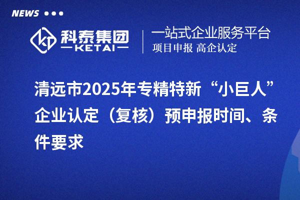清遠(yuǎn)市2025年專精特新“小巨人”企業(yè)認(rèn)定（復(fù)核）預(yù)申報(bào)時(shí)間、條件要求
