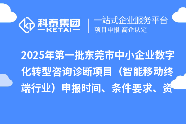 2025年第一批東莞市中小企業(yè)數(shù)字化轉(zhuǎn)型咨詢診斷項目（智能移動終端行業(yè)）申報時間、條件要求、資助獎勵