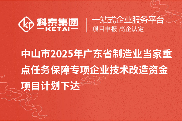 中山市2025年廣東省制造業(yè)當家重點任務保障專項企業(yè)技術改造資金項目計劃下達