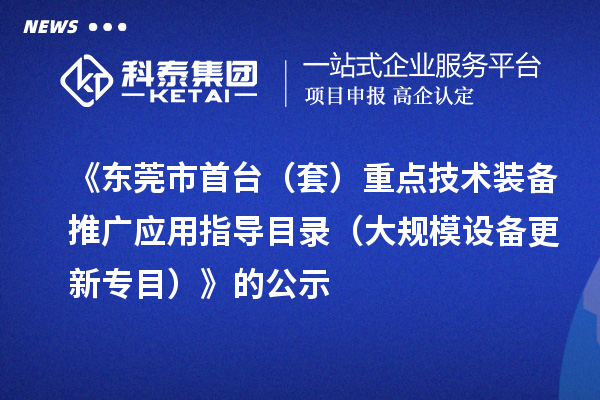 《東莞市首臺(tái)（套）重點(diǎn)技術(shù)裝備推廣應(yīng)用指導(dǎo)目錄（大規(guī)模設(shè)備更新專目）》的公示