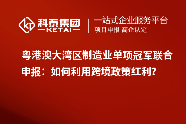 粵港澳大灣區(qū)制造業(yè)單項(xiàng)冠軍聯(lián)合申報：如何利用跨境政策紅利？