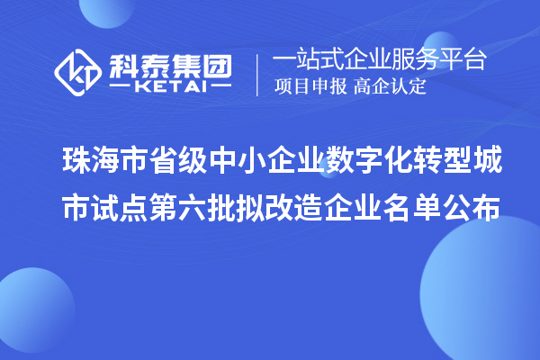 珠海市省級中小企業(yè)數(shù)字化轉(zhuǎn)型城市試點第六批擬改造企業(yè)名單公布