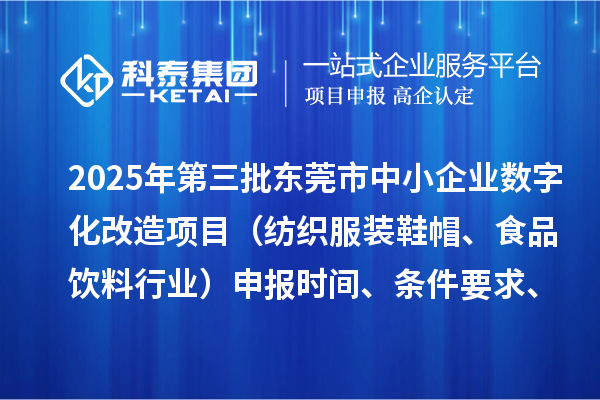 2025年第三批東莞市中小企業(yè)數(shù)字化改造項(xiàng)目（紡織服裝鞋帽、食品飲料行業(yè)）申報(bào)時(shí)間、條件要求、資助獎勵