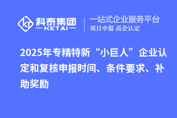 2025年專精特新“小巨人”企業(yè)認定和復核申報時間、條件要求、補助獎勵