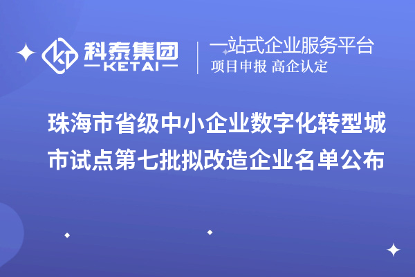 珠海市省級中小企業(yè)數(shù)字化轉(zhuǎn)型城市試點第七批擬改造企業(yè)名單公布