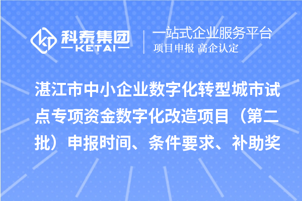 湛江市中小企業(yè)數(shù)字化轉(zhuǎn)型城市試點(diǎn)專項(xiàng)資金數(shù)字化改造項(xiàng)目（第二批）申報(bào)時(shí)間、條件要求、補(bǔ)助獎(jiǎng)勵(lì)